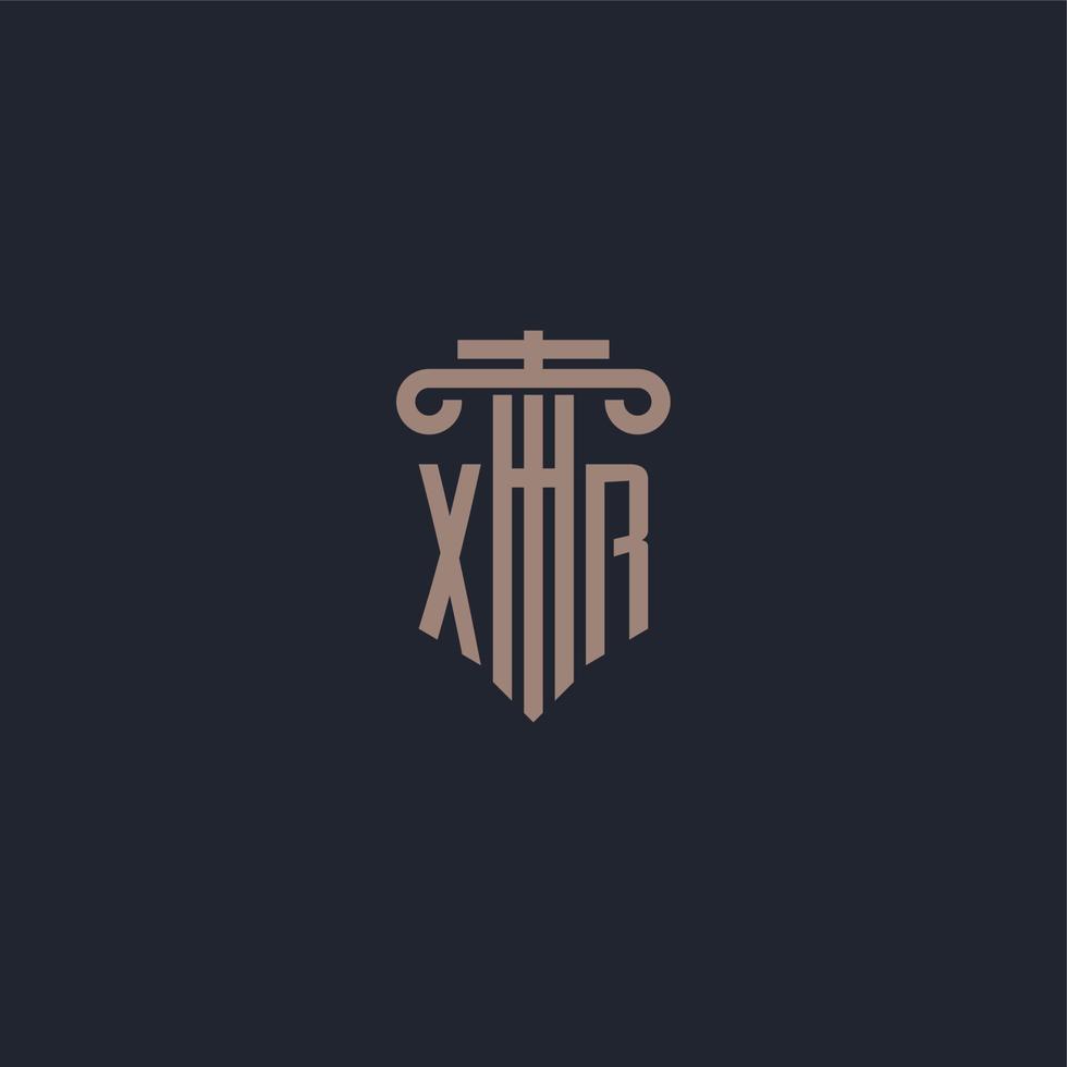 monogramme de logo initial xr avec un design de style pilier pour un cabinet d'avocats et une société de justice vecteur