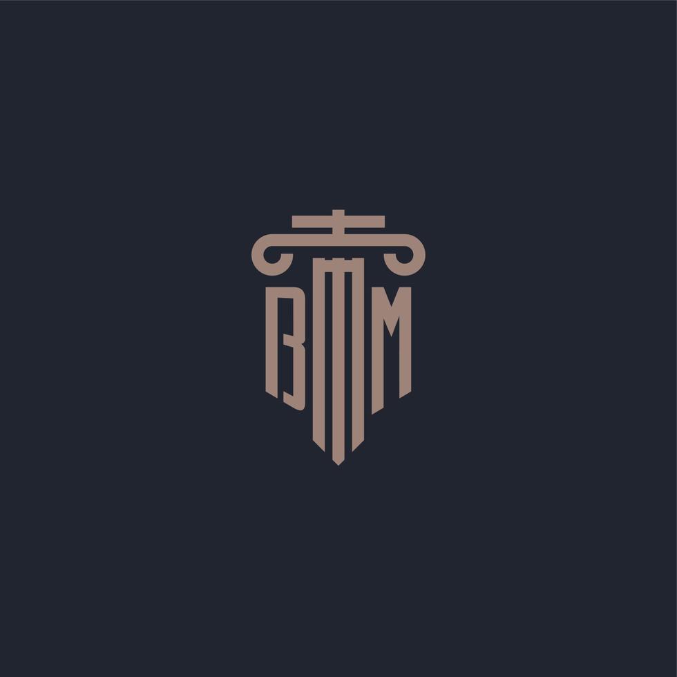 monogramme de logo initial bm avec un design de style pilier pour un cabinet d'avocats et une société de justice vecteur