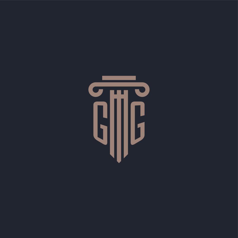 monogramme de logo initial gg avec un design de style pilier pour un cabinet d'avocats et une société de justice vecteur