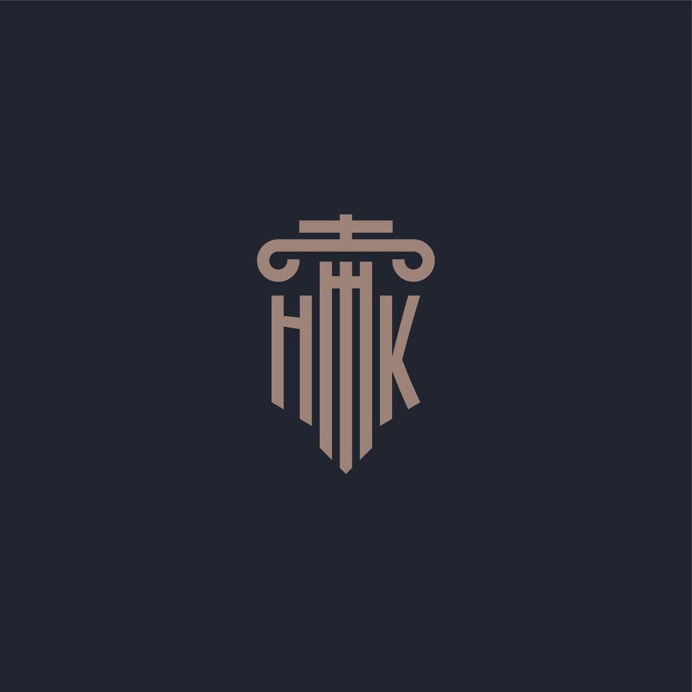 monogramme de logo initial hk avec un design de style pilier pour un cabinet d'avocats et une société de justice vecteur