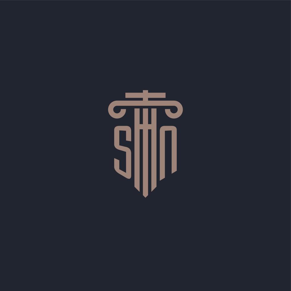 monogramme de logo initial sn avec un design de style pilier pour un cabinet d'avocats et une société de justice vecteur