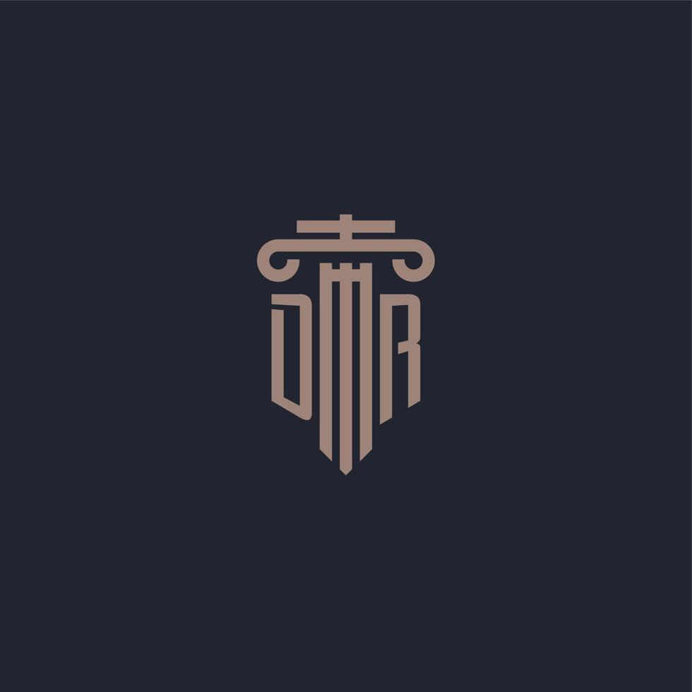 monogramme de logo initial dr avec un design de style pilier pour un cabinet d'avocats et une société de justice vecteur