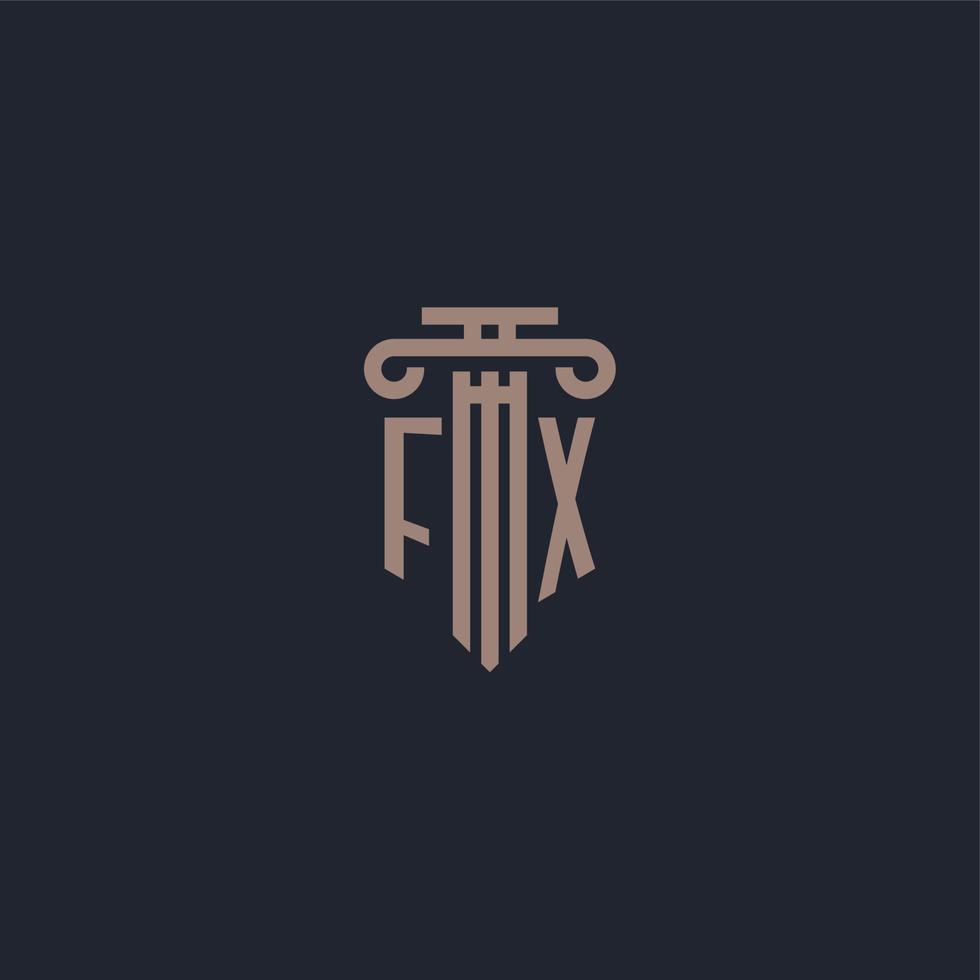 monogramme de logo initial fx avec un design de style pilier pour un cabinet d'avocats et une société de justice vecteur