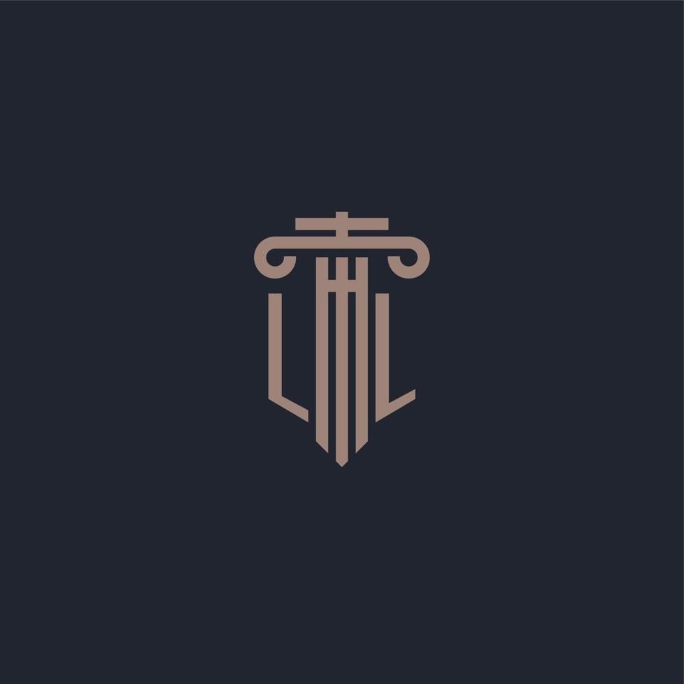 ll monogramme de logo initial avec un design de style pilier pour un cabinet d'avocats et une société de justice vecteur