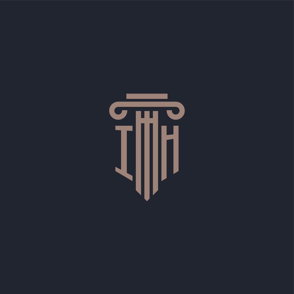 ih monogramme de logo initial avec un design de style pilier pour un cabinet d'avocats et une société de justice vecteur