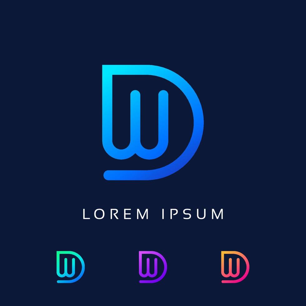 logo de lettre wd pour le concept et l'idée de technologie. vecteur de conception de lettre dw.