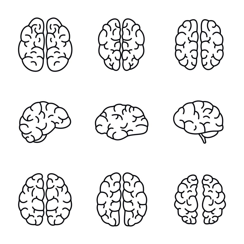 jeu d'icônes d'esprit cérébral, style de contour vecteur