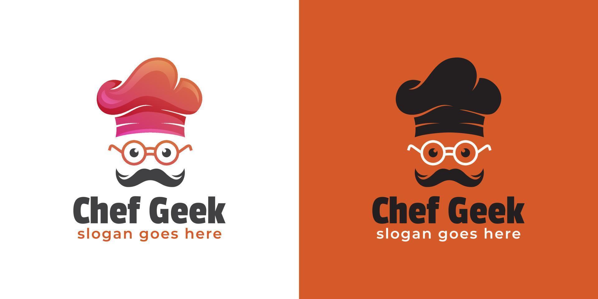 logos créatifs de chef cuisinier ou chef intelligent, chef geek et création de logo de cuisine professionnelle vecteur