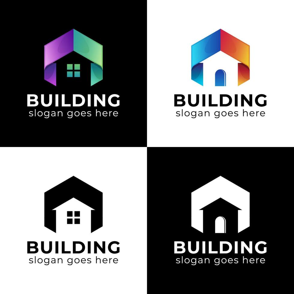 logo dégradé moderne du logo de la collection build house avec des versions noires vecteur