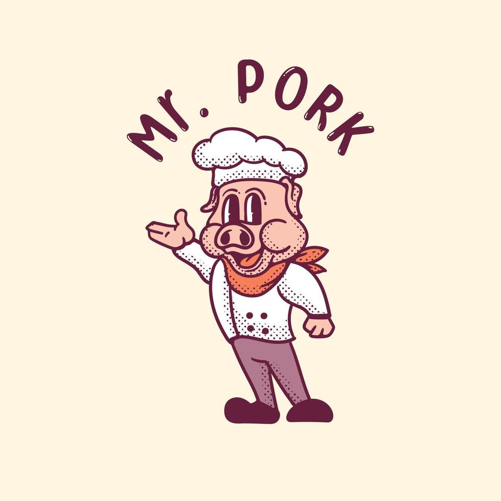 illustration de mascotte de cochon robe de chef dans un style vintage vecteur