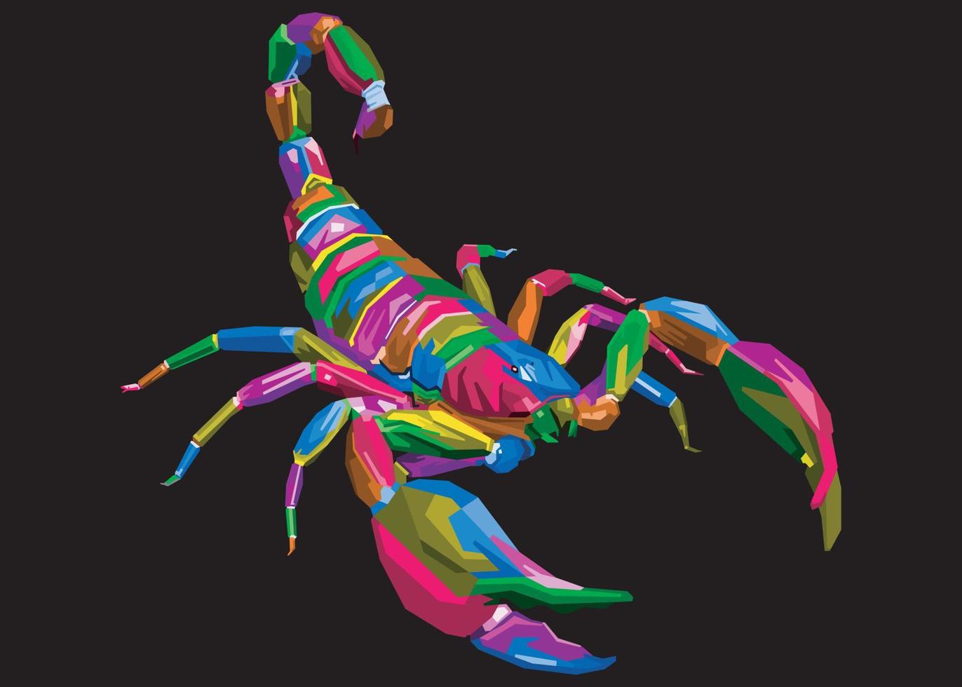 scorpion coloré sur fond noir isolé de style pop art vecteur