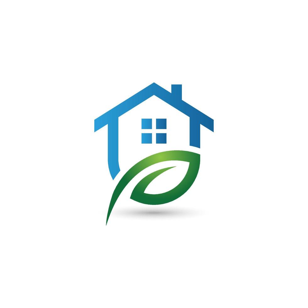 icône de la maison. icône de la maison verte. illustration de conception de vecteur de maison et de feuille. signe simple de la maison.