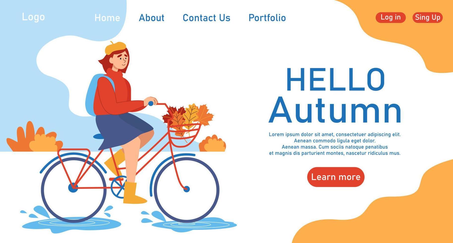 bannière de thème d'automne. l'illustration vectorielle d'une fille qui fait du vélo à l'extérieur est associée à l'ambiance d'automne. bannière créative, page de destination, dépliant dans un style plat. vecteur