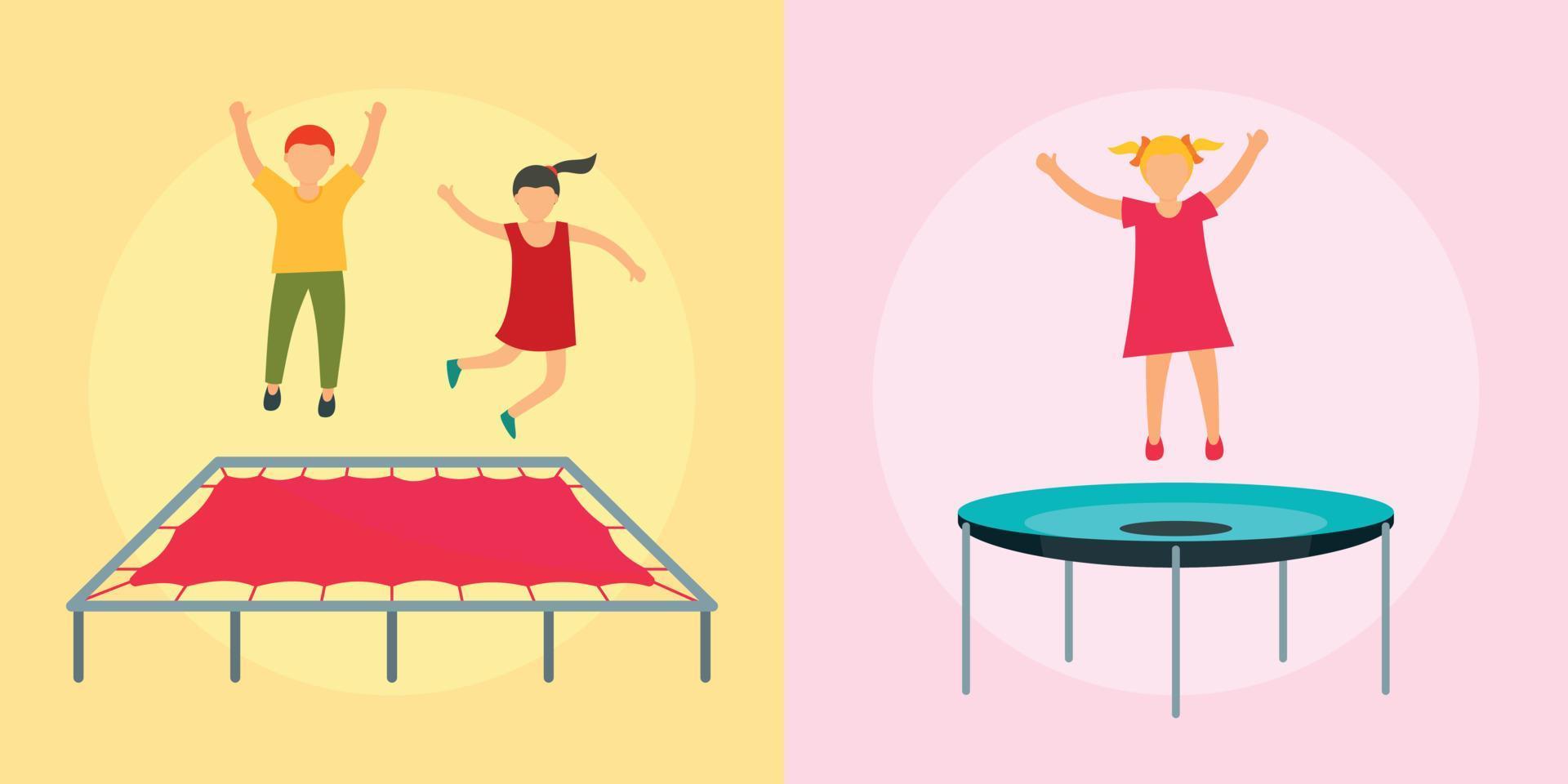 jeu de concept de bannière de saut de trampoline, style plat vecteur