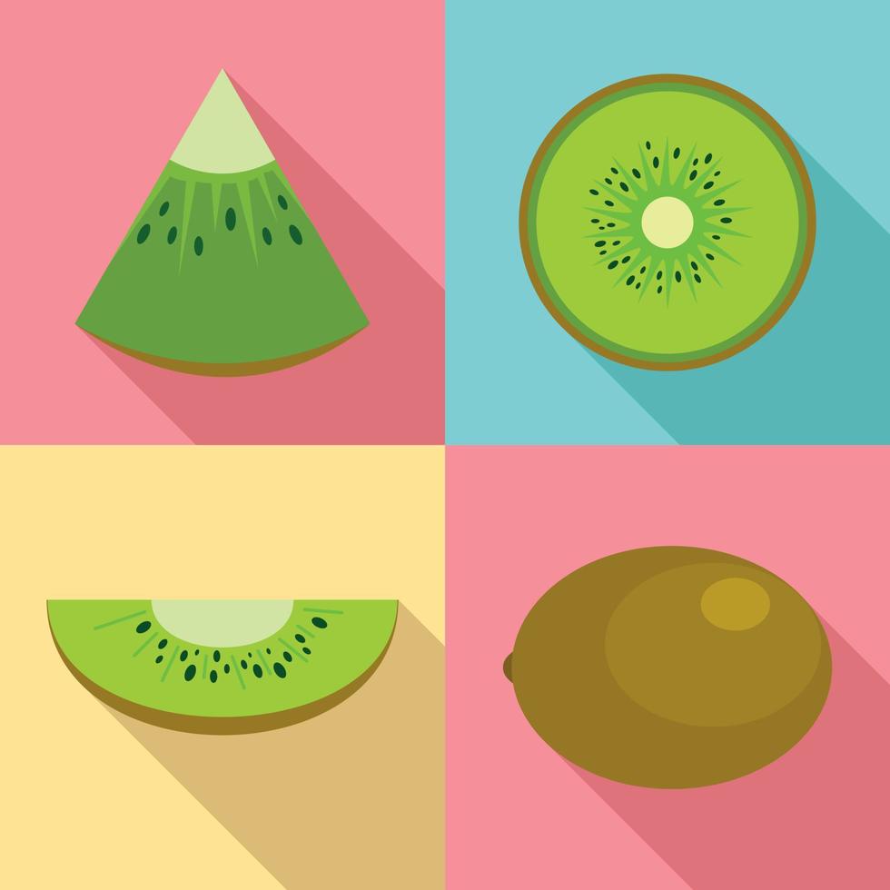 ensemble d'icônes de tranche de nourriture de kiwi, style plat vecteur