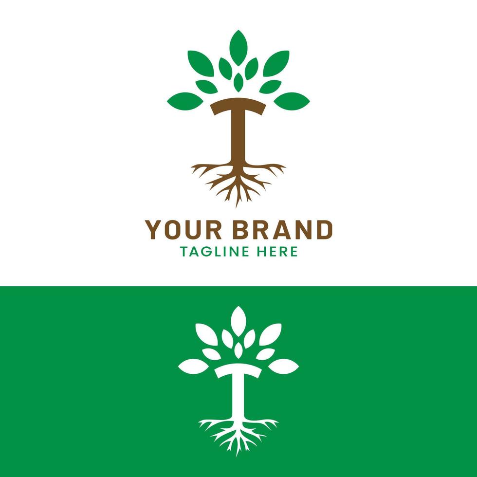 modèle de conception de logo lettre initiale t arbre vecteur