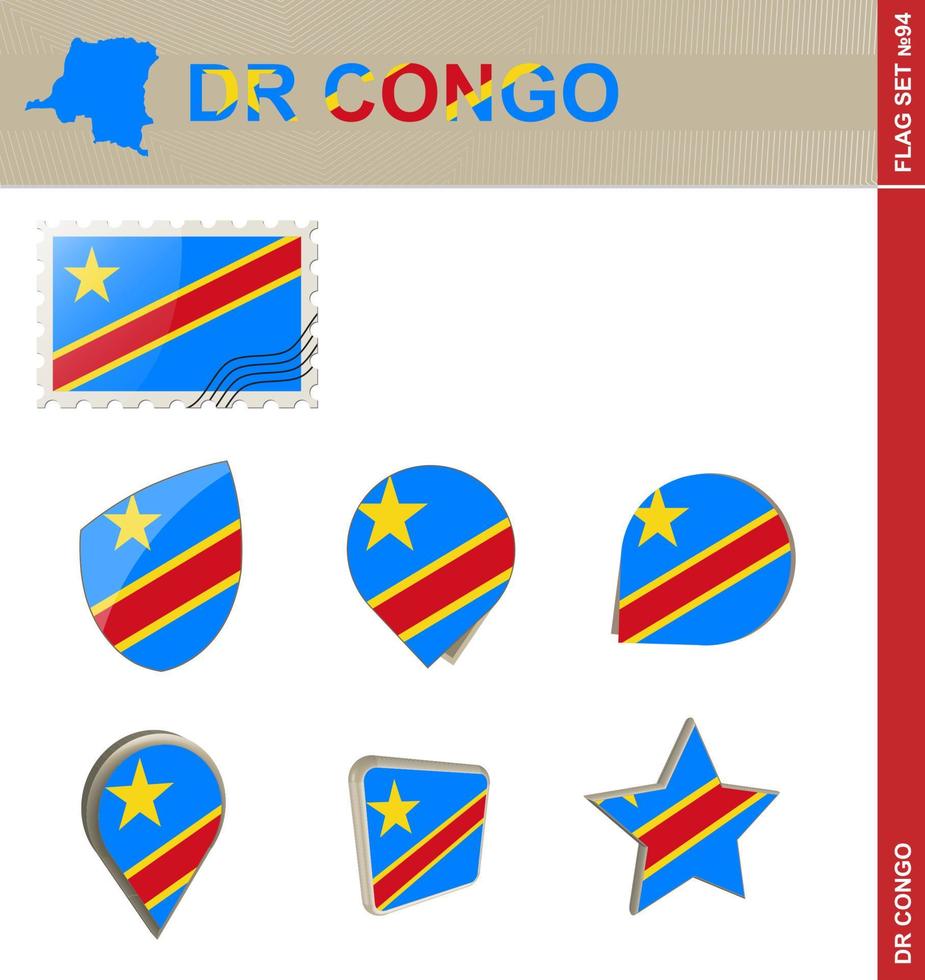 ensemble de drapeaux de la république démocratique du congo, ensemble de drapeaux vecteur