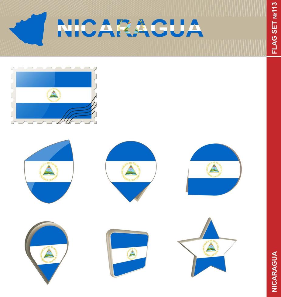 ensemble de drapeaux du nicaragua, ensemble de drapeaux vecteur