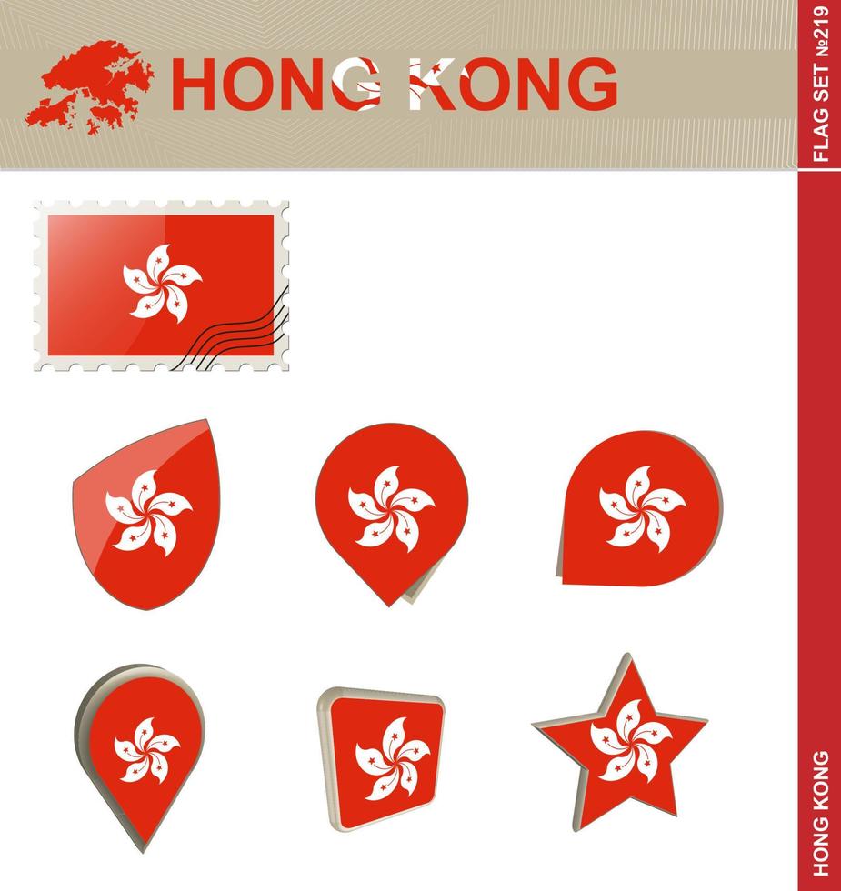 ensemble de drapeaux de hong kong, ensemble de drapeaux vecteur