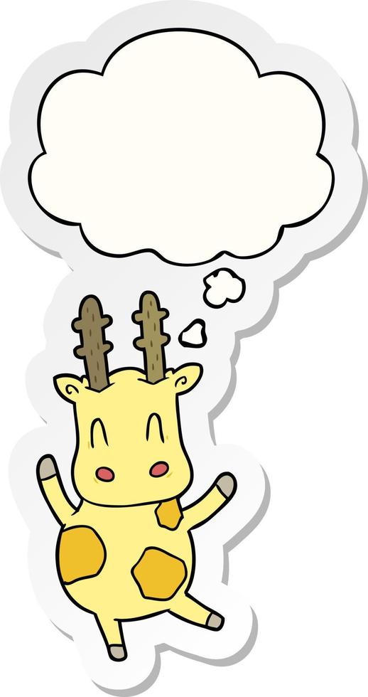 mignon dessin animé girafe et bulle de pensée comme autocollant imprimé vecteur