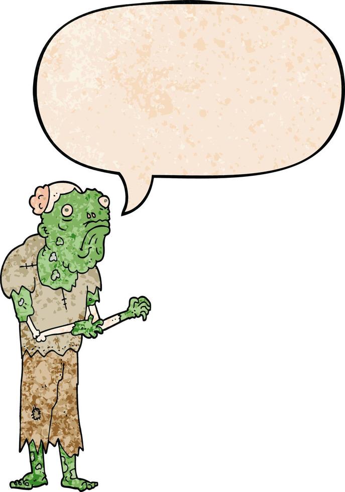 zombie de dessin animé et bulle de dialogue dans un style de texture rétro vecteur