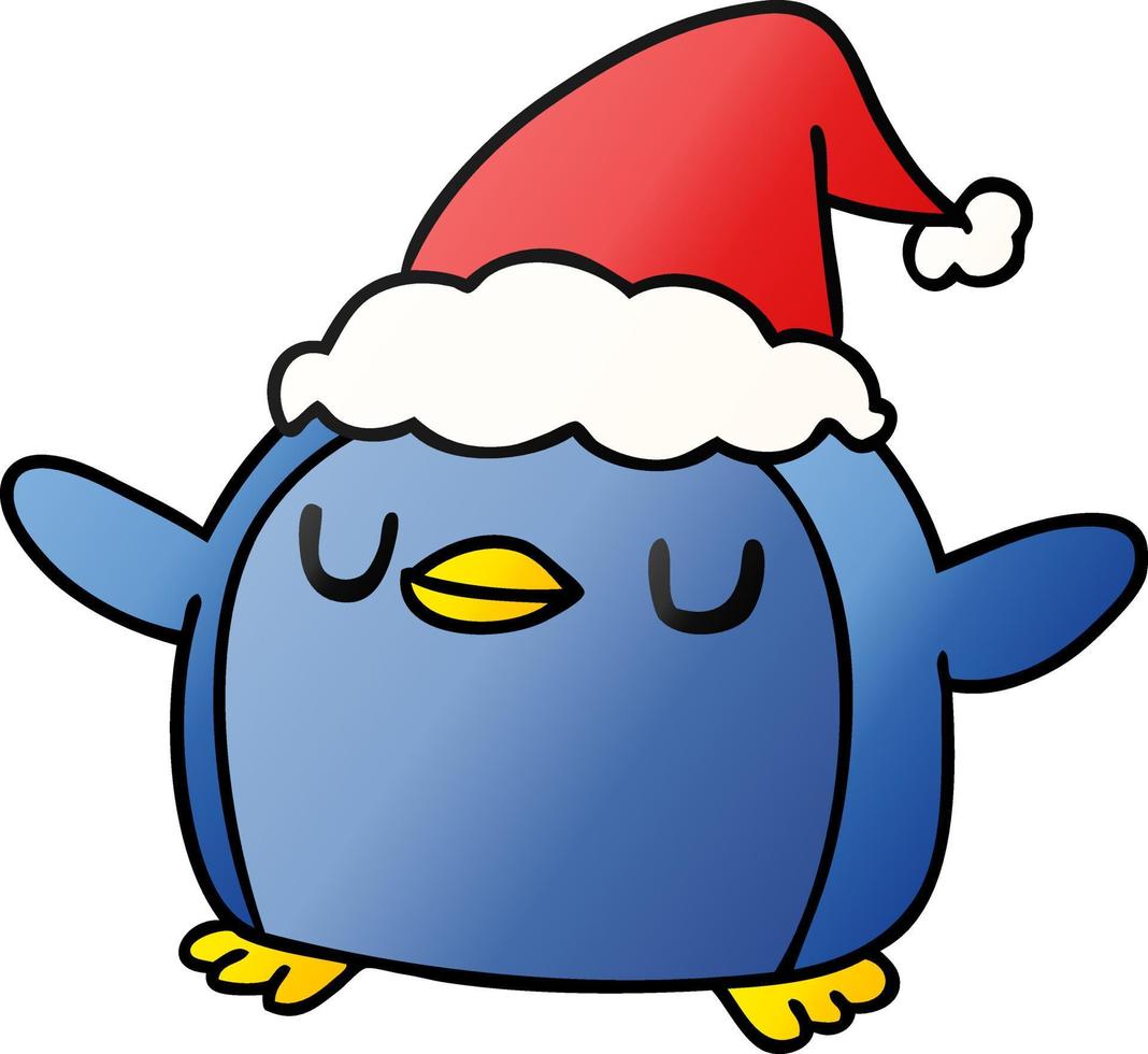 dessin animé dégradé de noël de pingouin kawaii vecteur