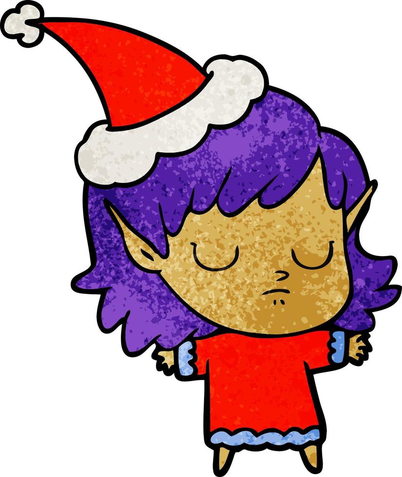 dessin animé texturé d'une fille elfe portant un bonnet de noel vecteur