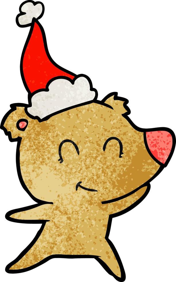 ours femelle dessin animé texturé d'un bonnet de noel portant vecteur