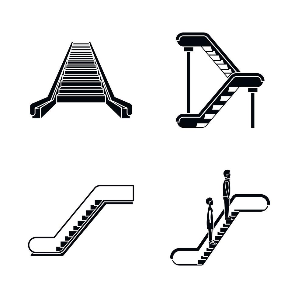 jeu d'icônes d'ascenseur d'escalator, style simple vecteur