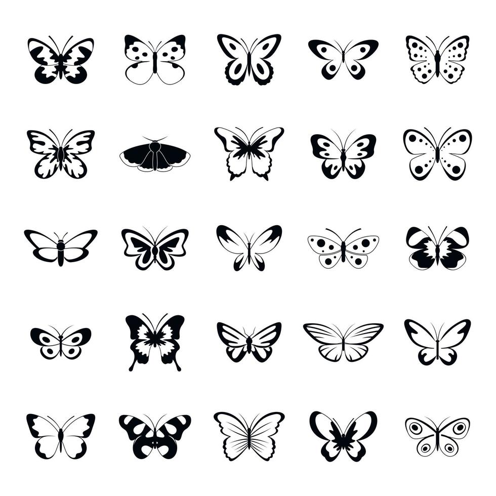 jeu d'icônes papillon, style simple vecteur