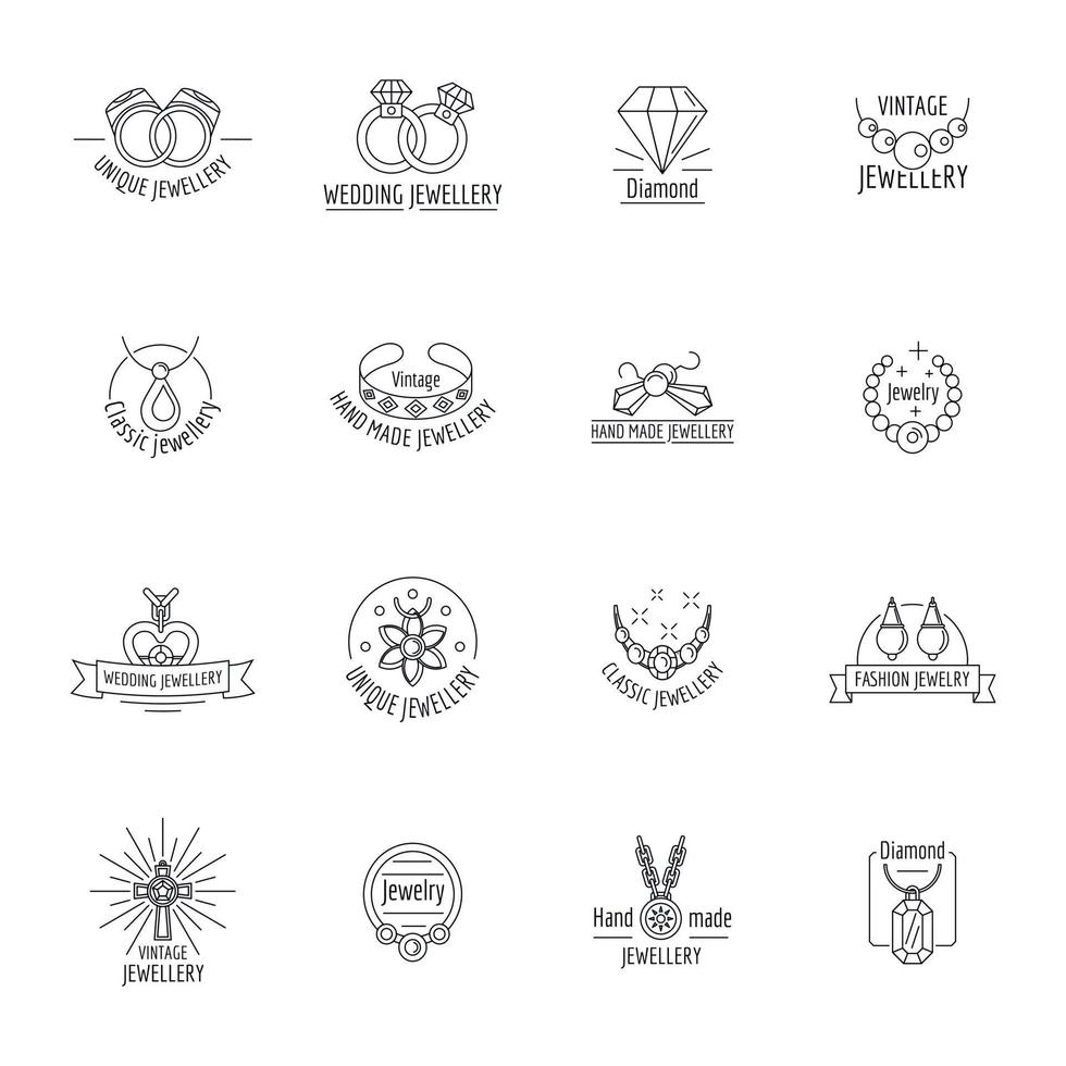 ensemble d'icônes de luxe de logo de bijoux, style de contour vecteur