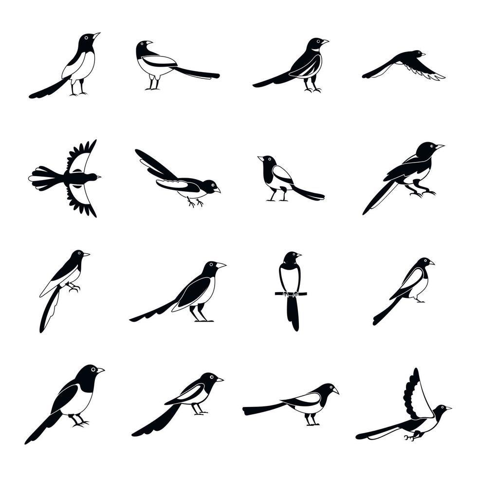 jeu d'icônes d'oiseau pie corbeau, style simple vecteur