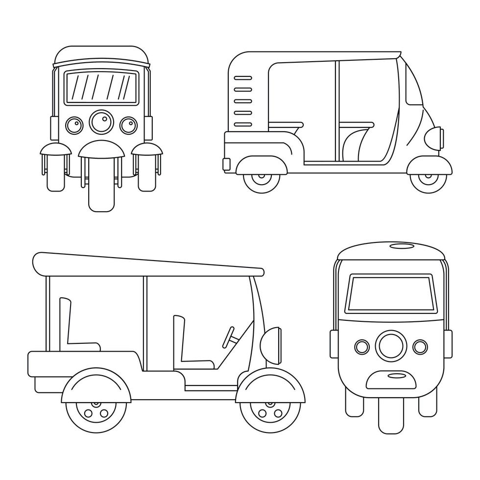 ensemble d'icônes de tuk rickshaw thaïlande, style de contour vecteur
