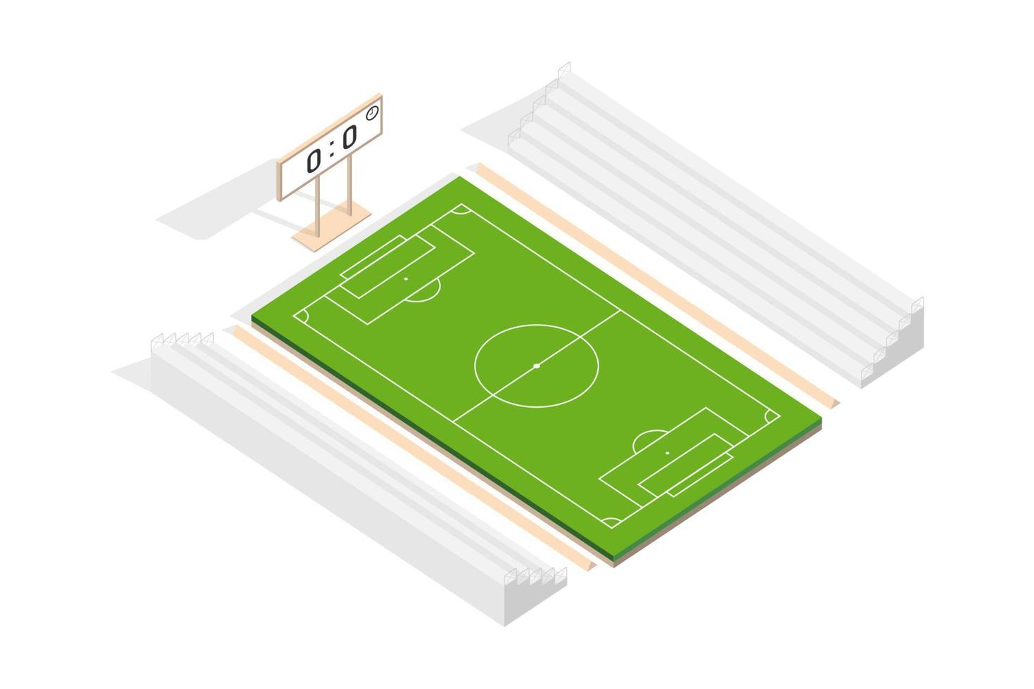 conception isométrique vectorielle, terrain extérieur d'illustration de stade de football. vecteur