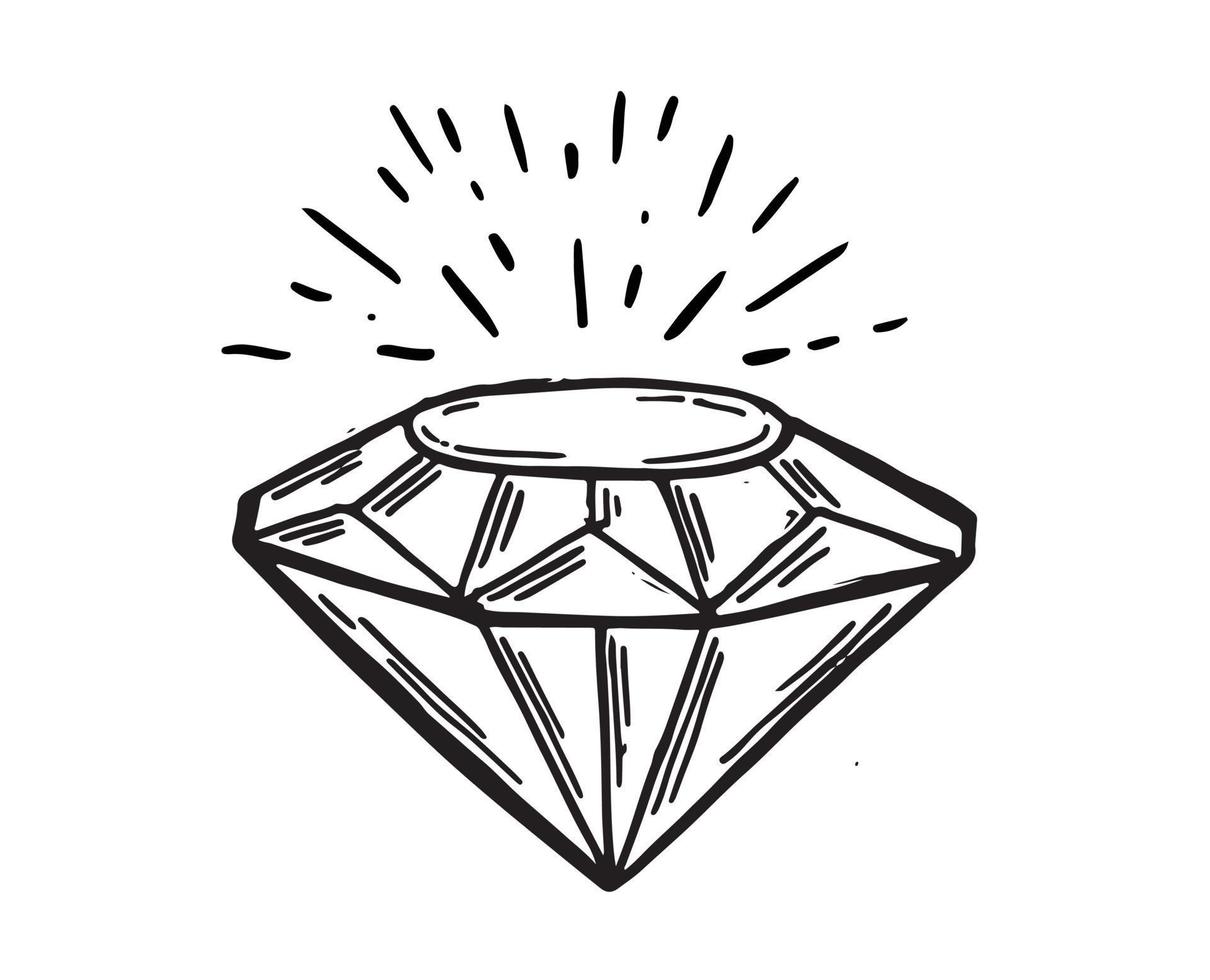 diamant, cristal, style dessiné à la main, illustration vectorielle. vecteur