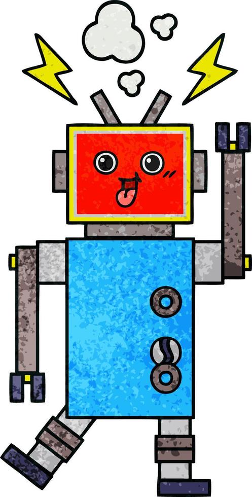 robot fou de dessin animé de texture grunge rétro vecteur