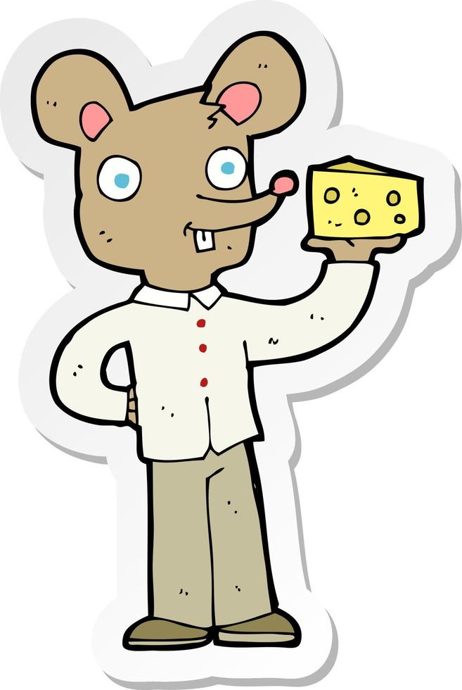 autocollant d'une souris de dessin animé tenant du fromage vecteur