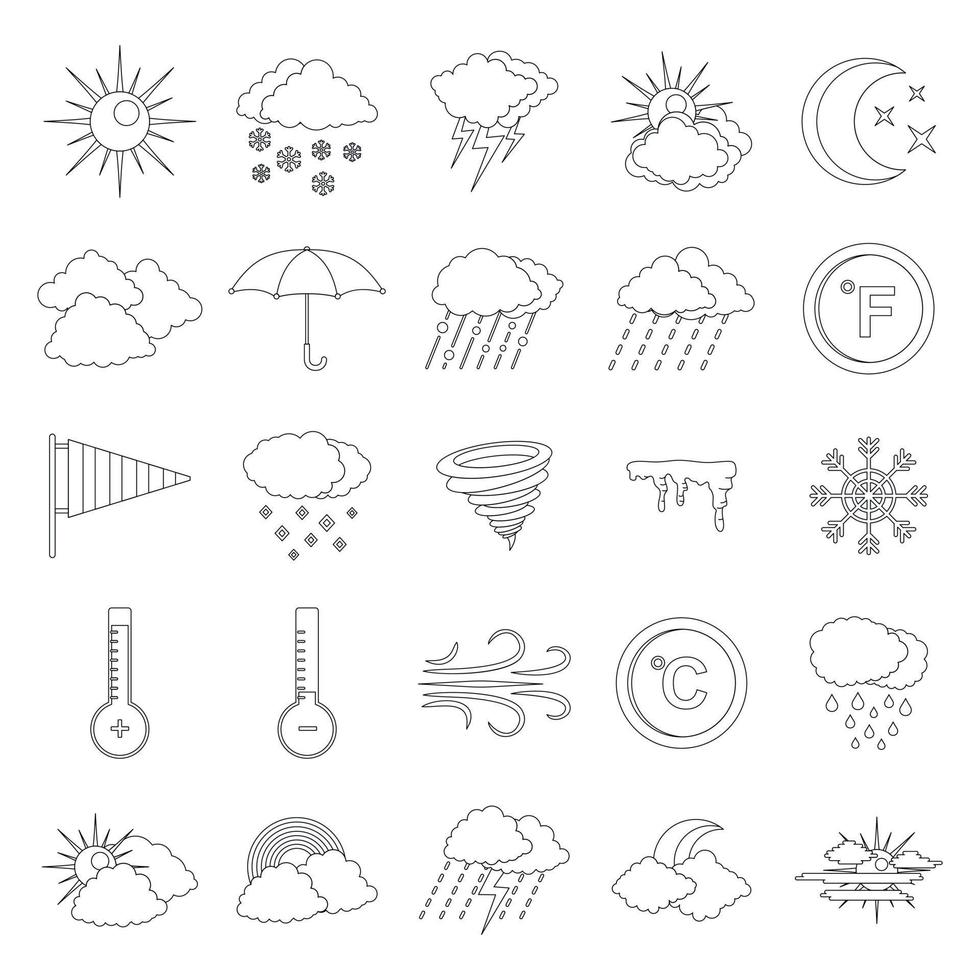 ensemble d'icônes météo, style de contour vecteur