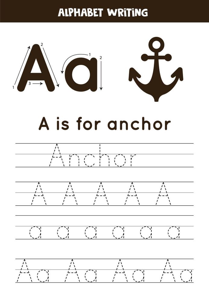 apprendre l'alphabet anglais pour les enfants. lettre a. ancre dessinée à la main. vecteur