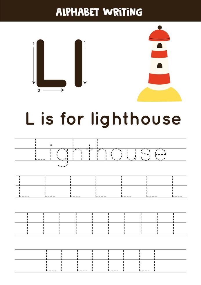 apprendre l'alphabet anglais pour les enfants. lettre L. phare dessiné à la main. vecteur