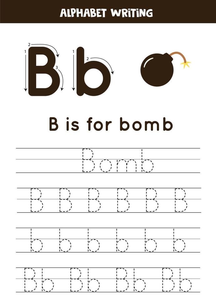 apprendre l'alphabet anglais pour les enfants. la lettre B. bombe dessinée à la main. vecteur