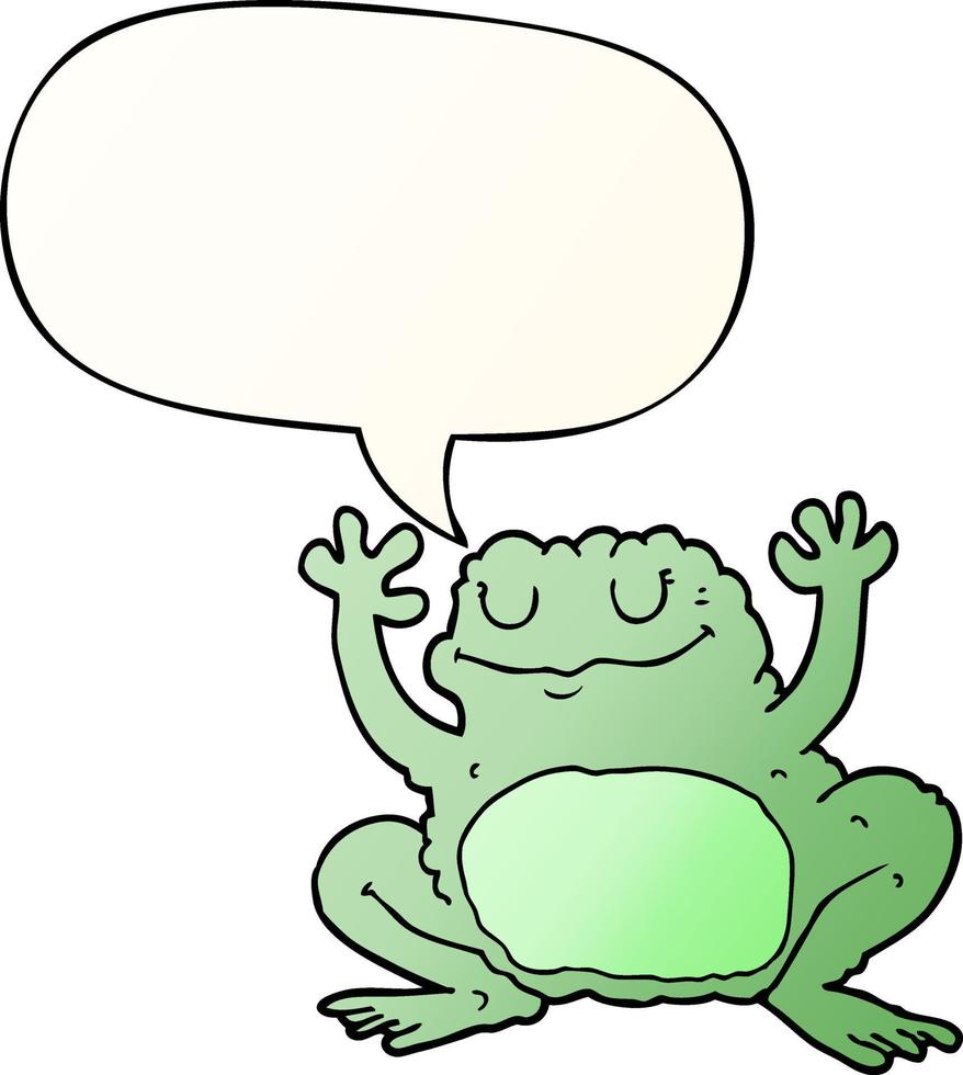 grenouille de dessin animé et bulle de dialogue dans un style dégradé lisse vecteur