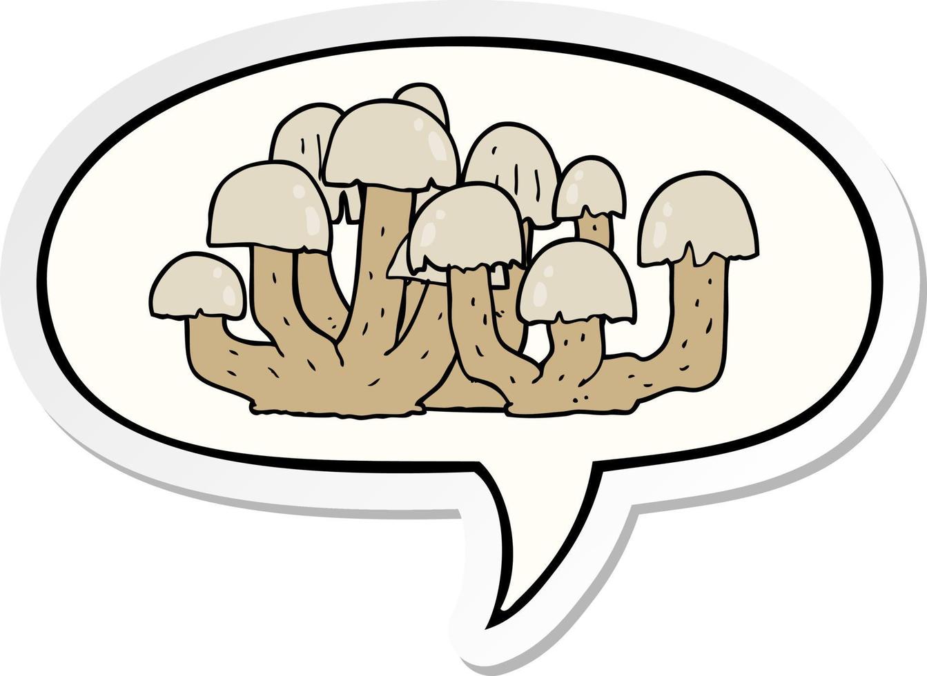 champignon de dessin animé et autocollant de bulle de dialogue vecteur