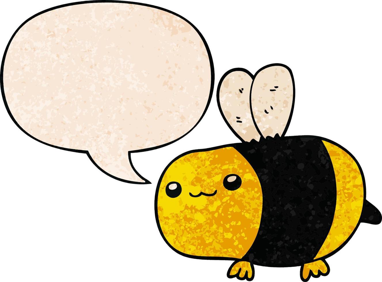 abeille de dessin animé et bulle de dialogue dans un style de texture rétro vecteur