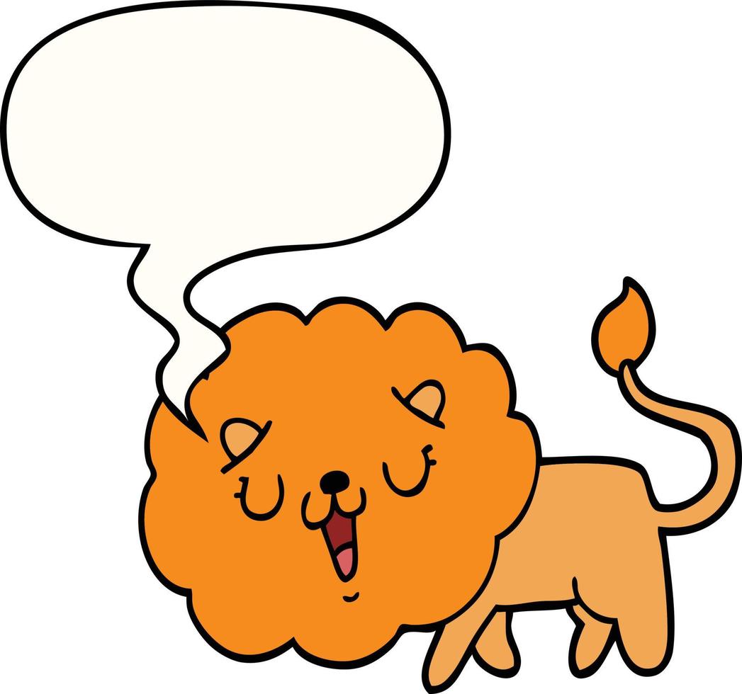 lion de dessin animé mignon et bulle de dialogue vecteur