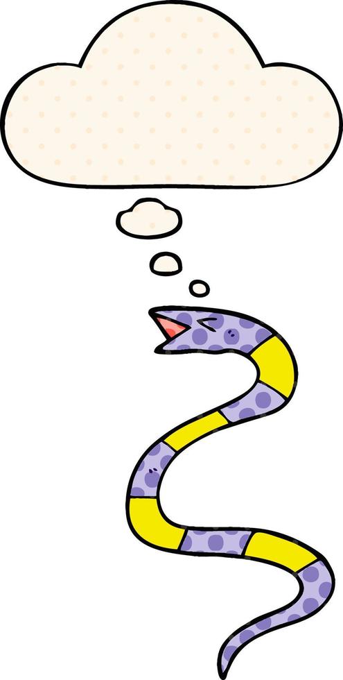 serpent de dessin animé et bulle de pensée dans le style de la bande dessinée vecteur