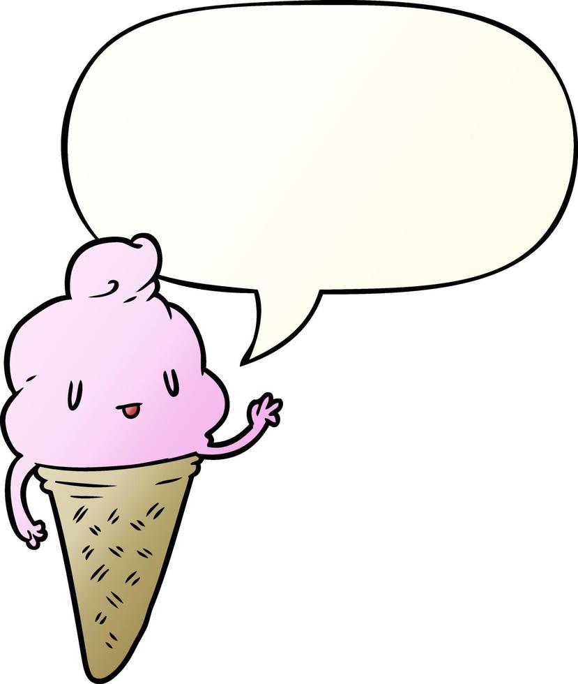 glace de dessin animé mignon et bulle de dialogue dans un style de dégradé lisse vecteur