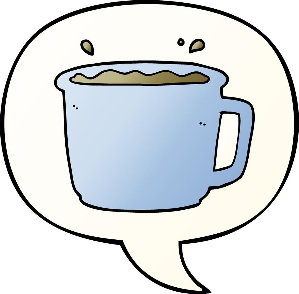 tasse à café de dessin animé et bulle de dialogue dans un style dégradé lisse vecteur