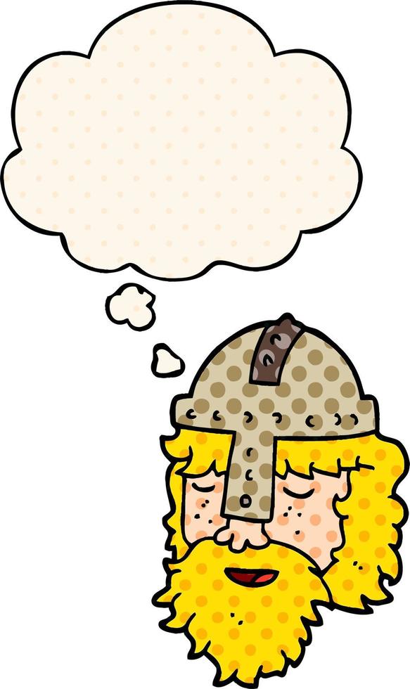 dessin animé visage viking et bulle de pensée dans le style de la bande dessinée vecteur