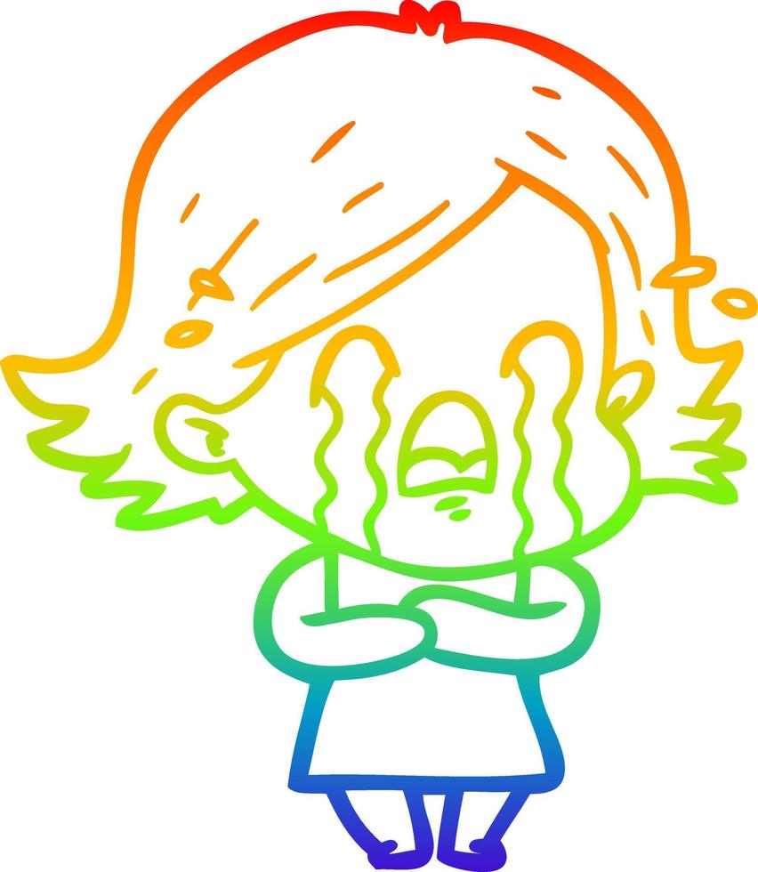 arc en ciel gradient ligne dessin dessin animé femme qui pleure vecteur